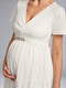 A-Line/Princess V-Neck Tea-Length Short Sleeves Pleated Maternity Wedding Dresses with Sash