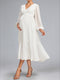 A-Line/Princess V-Neck Tea-Length Long Sleeves Chiffon Maternity Wedding Dresses with Bowknot