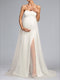 A-Line/Princess Sweetheart Sweep Train Long Sleeves Tulle Maternity Wedding Dresses with Side Slit