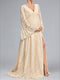 A-Line/Princess V-Neck Sweep Train Long Sleeves Lace Maternity Wedding Dresses with Side Slit
