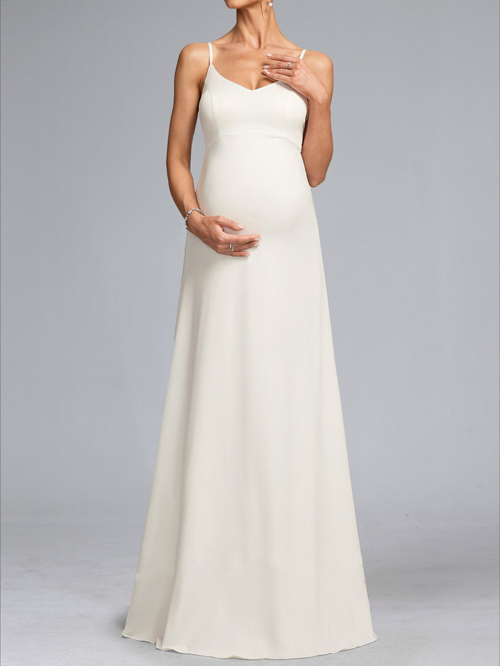 A-Line/Princess V-Neck Floor-Length Short Sleeves Lace Maternity Wedding Dresses