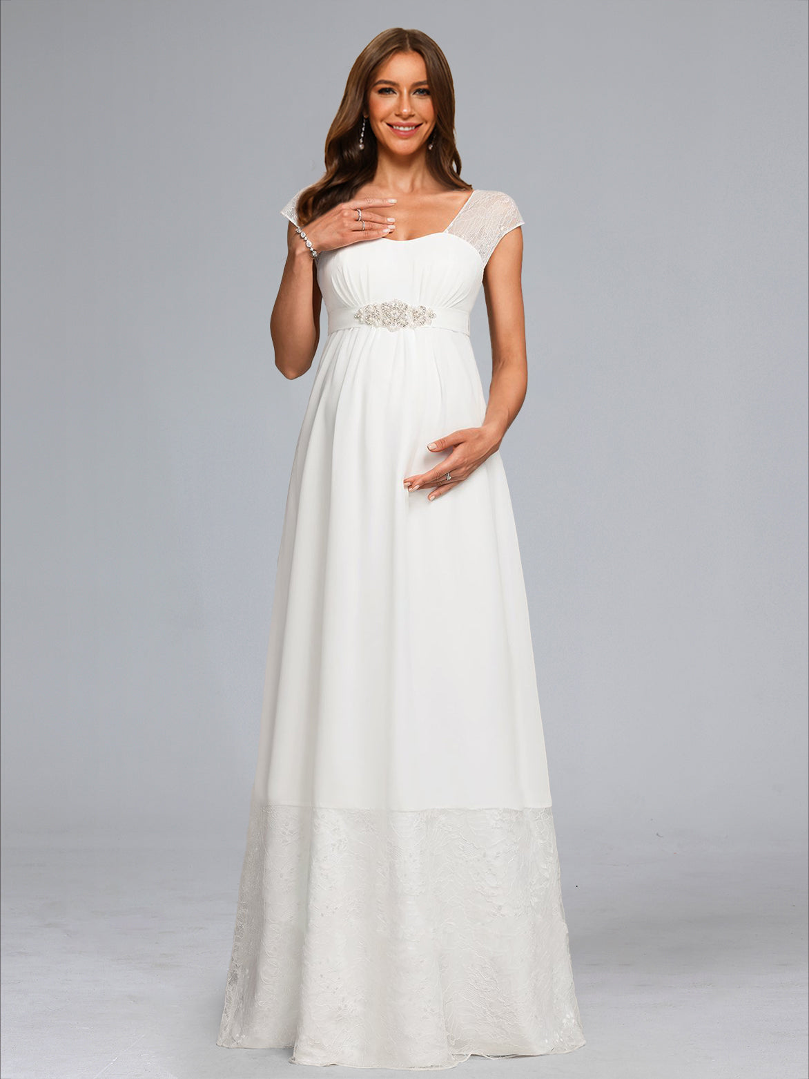 A-Line/Princess Square Neck Floor-Length Chiffon Maternity Wedding Dresses with Lace