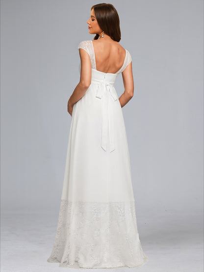 A-Line/Princess Square Neck Floor-Length Chiffon Baby Shower Wedding Dresses with Lace