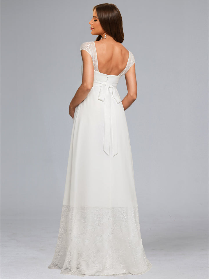 A-Line/Princess Square Neck Floor-Length Chiffon Maternity Wedding Dresses with Lace