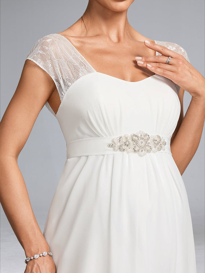 A-Line/Princess Square Neck Floor-Length Chiffon Maternity Wedding Dresses with Lace