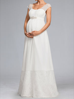 A-Line/Princess Square Neck Floor-Length Chiffon Baby Shower Wedding Dresses with Lace