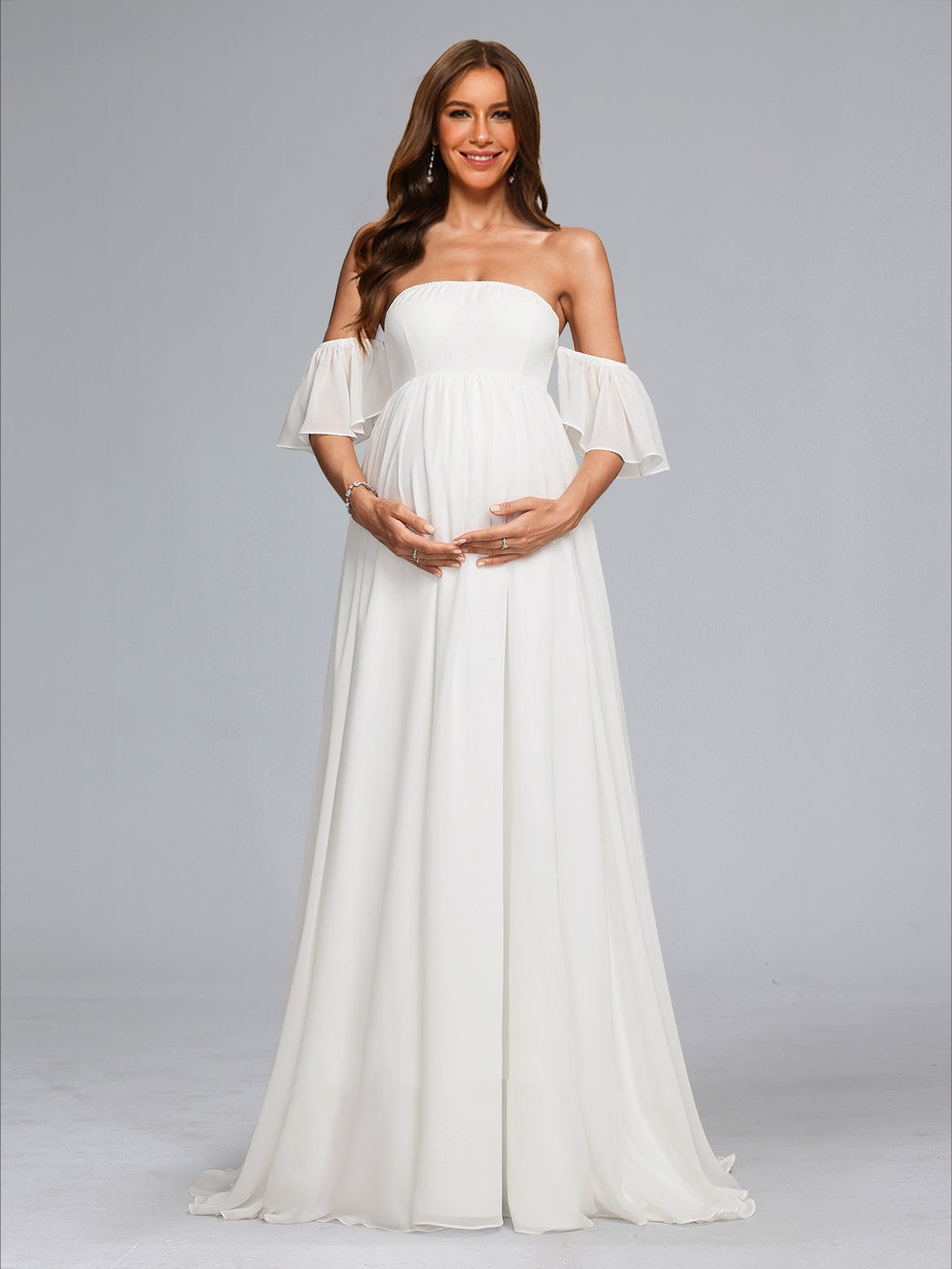 A-Line/Princess Strapless Sweep Train Chiffon Maternity Wedding Dresses