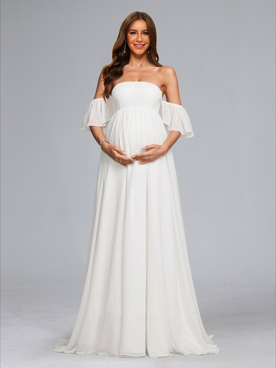 A-Line/Princess Strapless Sweep Train Chiffon Maternity Wedding Dresses