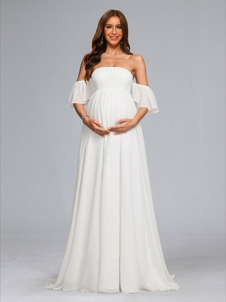 A-Line/Princess Strapless Sweep Train Chiffon Maternity Wedding Dresses