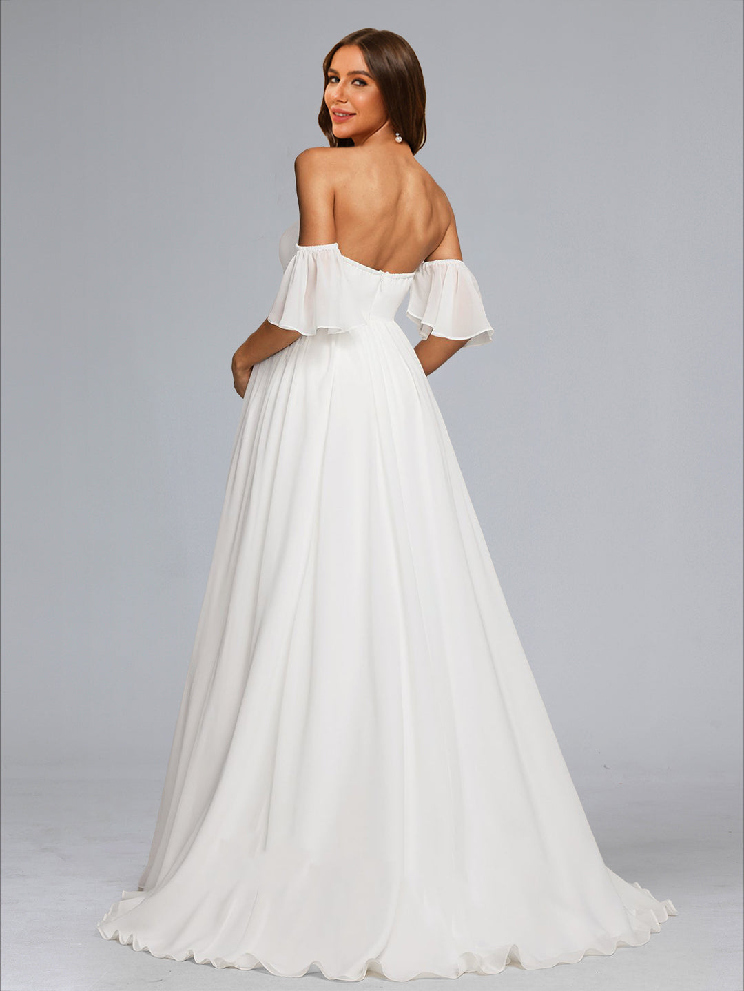 A-Line/Princess Strapless Sweep Train Chiffon Maternity Wedding Dresses