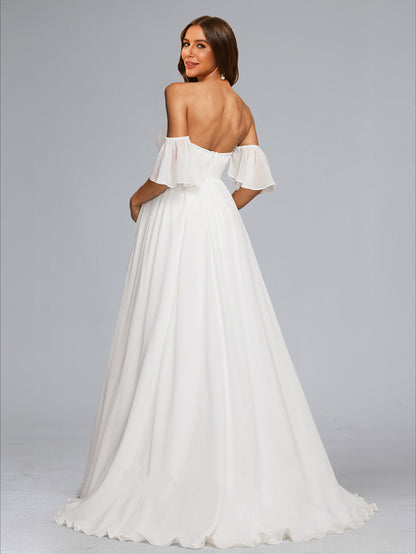 A-Line/Princess Strapless Sweep Train Chiffon Baby Shower Wedding Dresses