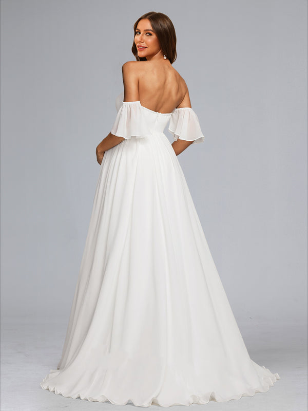 A-Line/Princess Strapless Sweep Train Chiffon Baby Shower Wedding Dresses