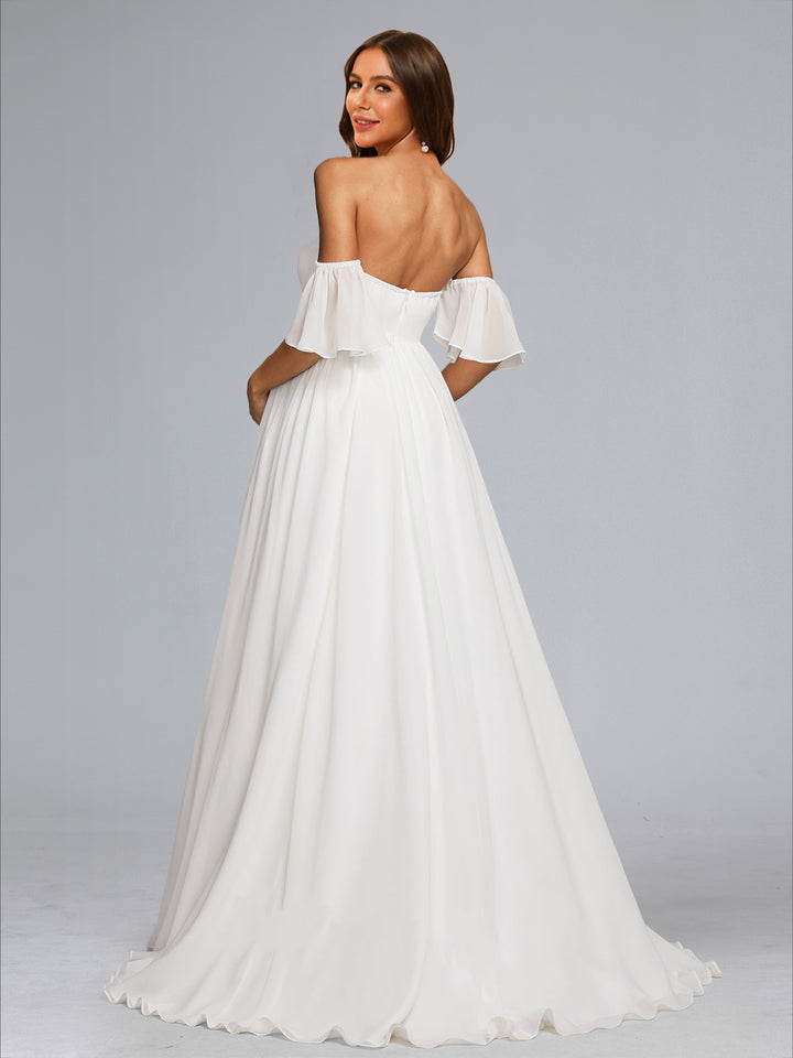 A-Line/Princess Strapless Sweep Train Chiffon Maternity Wedding Dresses
