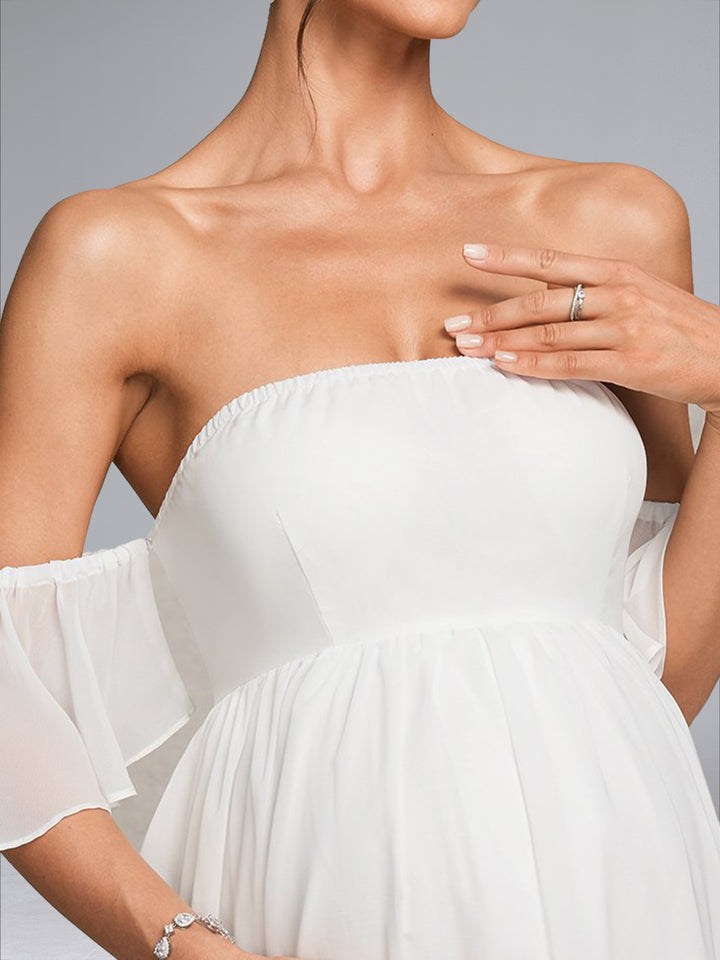A-Line/Princess Strapless Sweep Train Chiffon Maternity Wedding Dresses