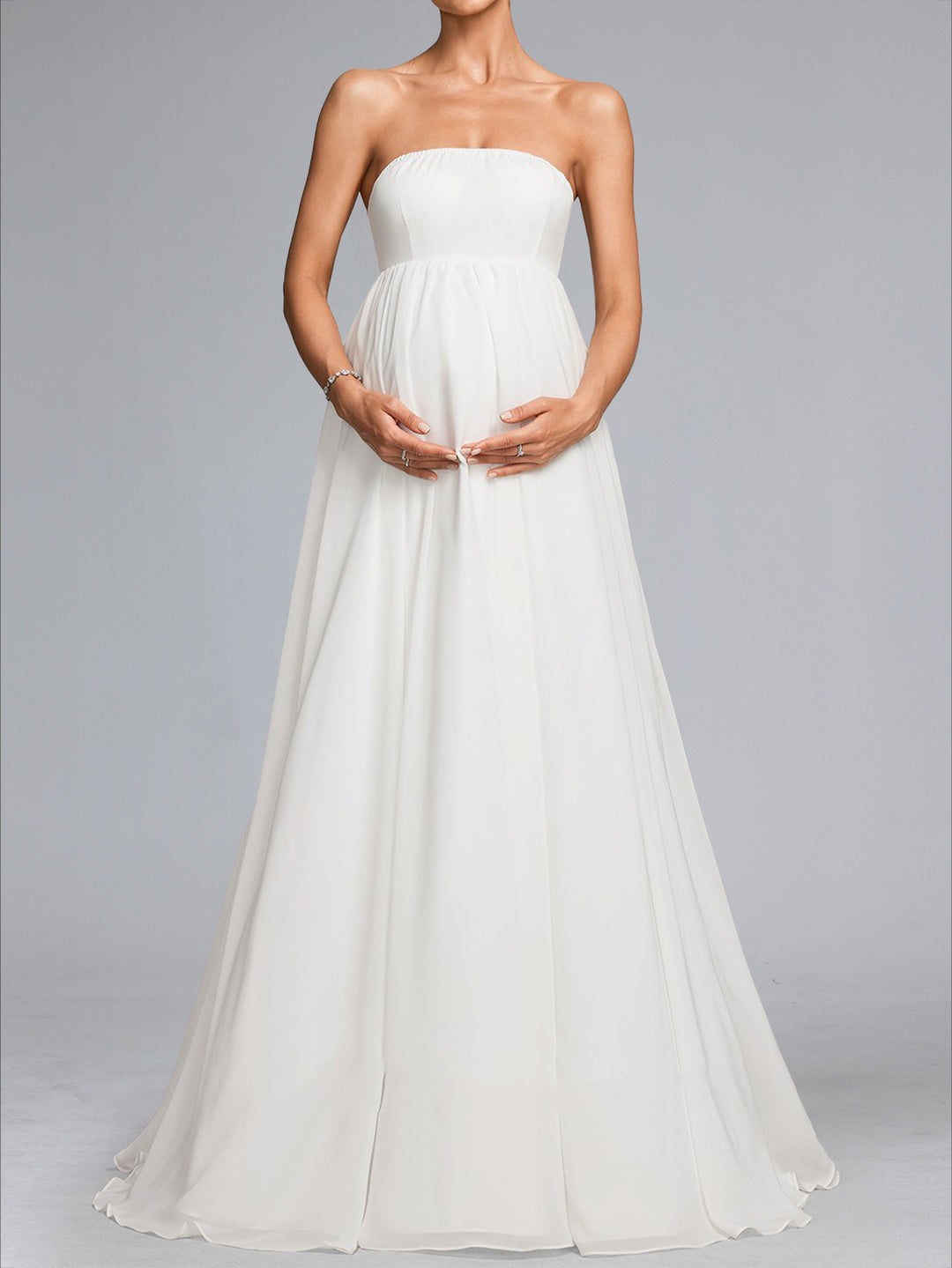 A-Line/Princess Strapless Sweep Train Chiffon Maternity Wedding Dresses