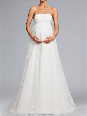 A-Line/Princess Strapless Sweep Train Chiffon Baby Shower Wedding Dresses