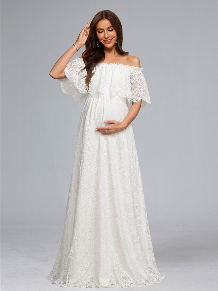 A-Line/Princess Off-the-Shoulder Lace Floor-Length Maternity Wedding Dresses