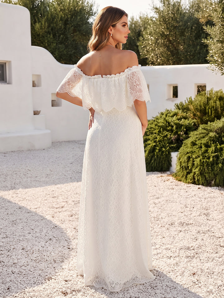 A-Line/Princess Off-the-Shoulder Lace Floor-Length Maternity Wedding Dresses