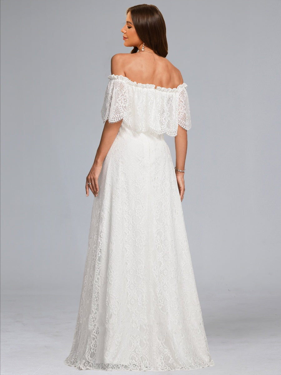 A-Line/Princess Off-the-Shoulder Lace Floor-Length Maternity Wedding Dresses
