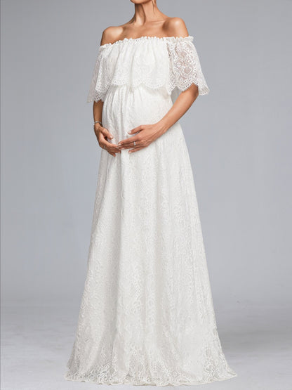 A-Line/Princess Off-the-Shoulder Lace Floor-Length Baby Shower Wedding Dresses