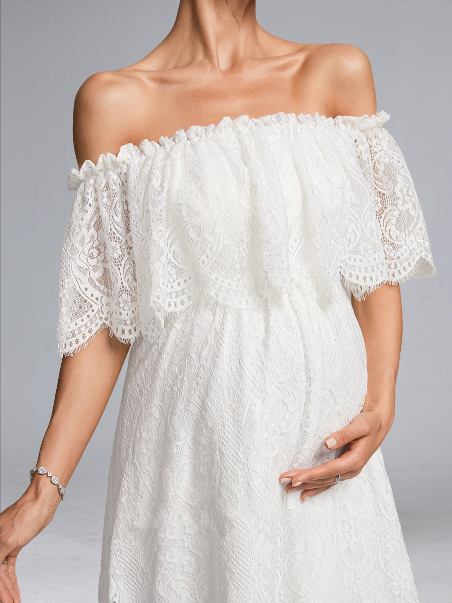 A-Line/Princess Off-the-Shoulder Lace Floor-Length Maternity Wedding Dresses