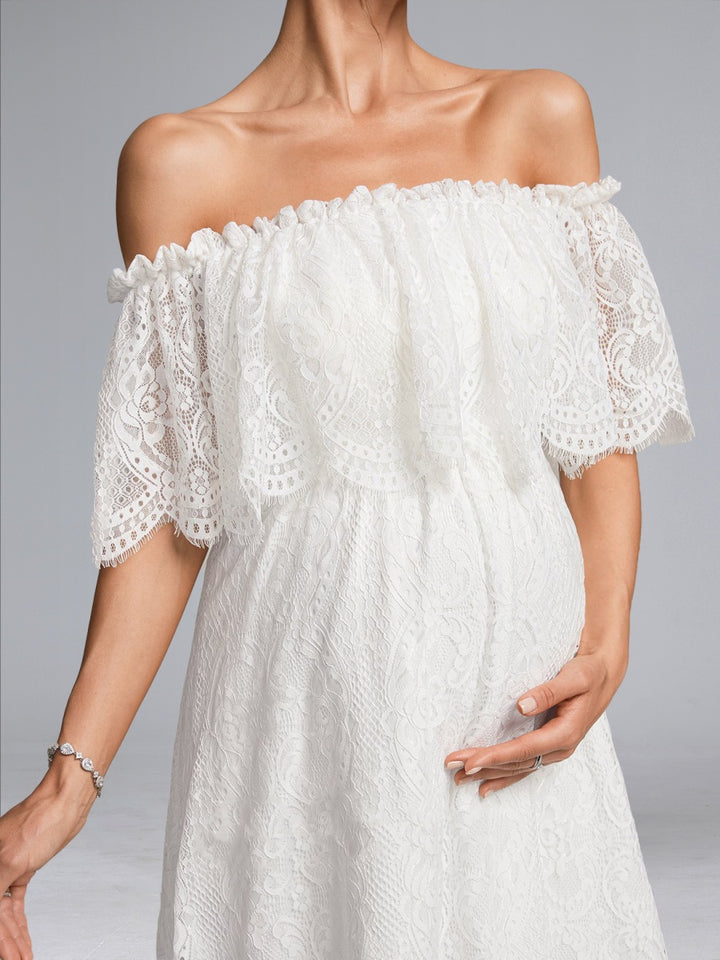 A-Line/Princess Off-the-Shoulder Lace Floor-Length Maternity Wedding Dresses