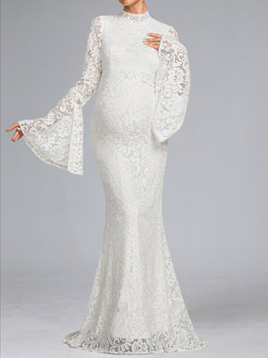 Trumpet/Mermaid High Neck Lace Sweep Train Long Sleeves Baby Shower Wedding Dresses with Waist Cape