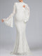Trumpet/Mermaid High Neck Lace Sweep Train Long Sleeves Maternity Wedding Dresses with Waist Cape