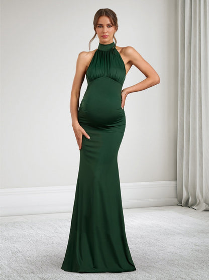 Trumpet/Mermaid Halter Neck Sleeveless Floor Length Baby Shower Wedding Guest Dresses