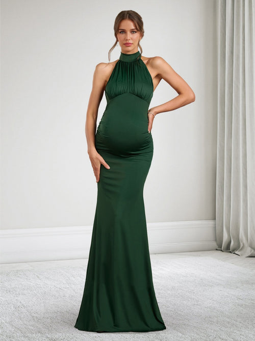 Trumpet/Mermaid Halter Neck Sleeveless Floor Length Baby Shower Wedding Guest Dresses