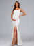 Sheath/Cloumn Square Neck Sleeveless Floor Length Baby Shower Wedding Guest Dresses with Side Slit