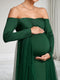 Sheath/Cloumn Off-the-Shoulder Long Sleeves Floor Length Maternity Wedding Guest Dresses with Waist Cape