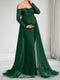 Sheath/Cloumn Off-the-Shoulder Long Sleeves Floor Length Maternity Wedding Guest Dresses with Waist Cape