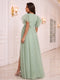 A-Line/Princess V-Neck Floor Length Tulle Maternity Wedding Guest Dresses with Side Slit
