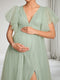 A-Line/Princess V-Neck Floor Length Tulle Maternity Wedding Guest Dresses with Side Slit