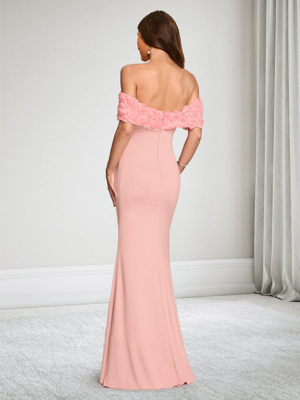 Trumpet/Mermaid Off-the-Shoulder Floor-Length Baby Shower Wedding Guest Dresses with 3D Floral