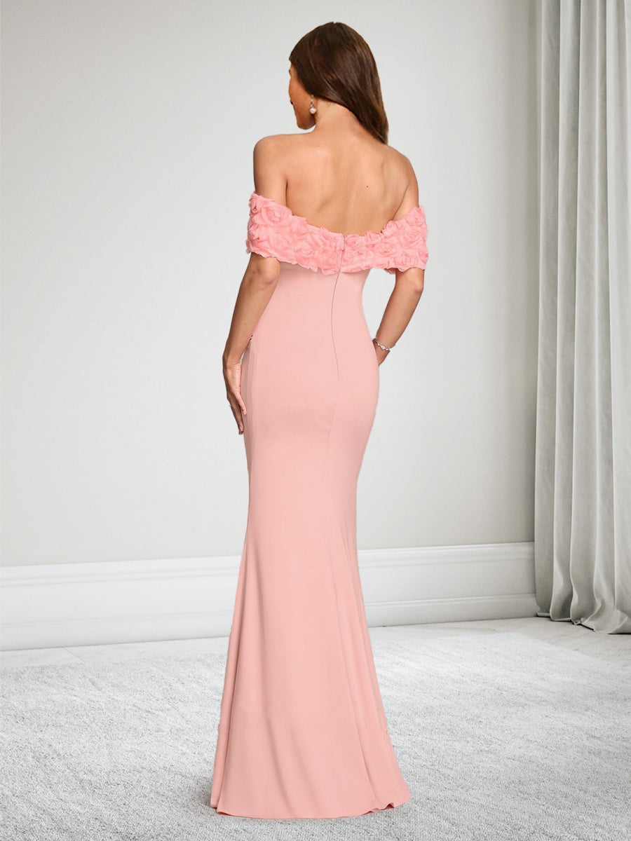 Trumpet/Mermaid Off-the-Shoulder Floor-Length Baby Shower Wedding Guest Dresses with 3D Floral