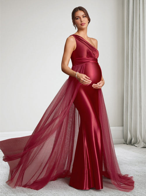 Sheath/Cloumn One Shoulder Sleeveless Floor-Length Baby Shower Wedding Guest Dresses with Waist Cape