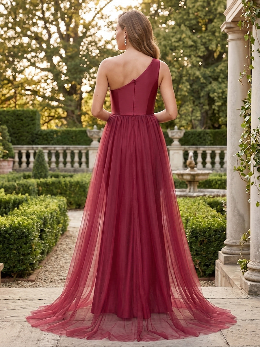 Sheath/Cloumn One Shoulder Sleeveless Floor-Length Maternity Wedding Guest Dresses with Waist Cape