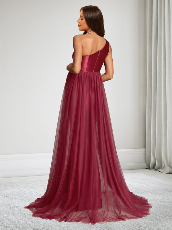 Sheath/Cloumn One Shoulder Sleeveless Floor-Length Baby Shower Wedding Guest Dresses with Waist Cape