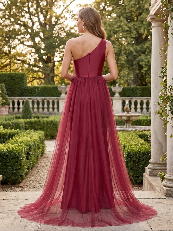 Sheath/Cloumn One Shoulder Sleeveless Floor-Length Maternity Wedding Guest Dresses with Waist Cape