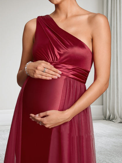 Sheath/Cloumn One Shoulder Sleeveless Floor-Length Baby Shower Wedding Guest Dresses with Waist Cape