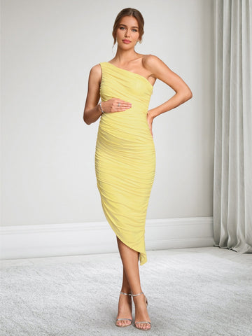 Sheath/Cloumn One Shoulder Sleeveless Ruched Asymmetrical Baby Shower Wedding Guest Dresses