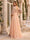 A-Line/Princess V-Neck 3/4 Sleeves Sweep Train Tulle Sequin Maternity Wedding Guest Dresses with Side Slit