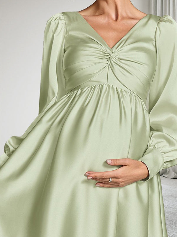 A-Line/Princess Long Sleeves Knee-Length Satin Baby Shower Wedding Guest Dresses with Ruffles
