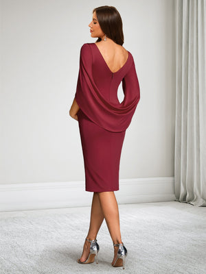 Sheath/Cloumn Boat Neck Half Sleeves Knee-Length Baby Shower Wedding Guest Dresses