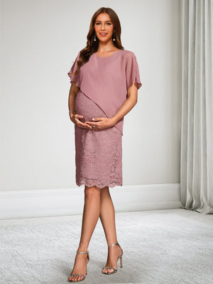 Sheath/Cloumn Round Neck Short Sleeves Knee-Length Lace Baby Shower Wedding Guest Dresses