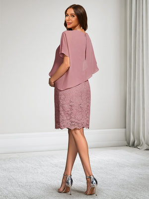 Sheath/Cloumn Round Neck Short Sleeves Knee-Length Lace Baby Shower Wedding Guest Dresses