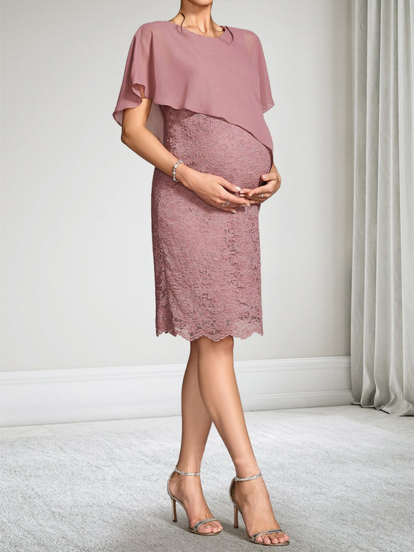 Sheath/Cloumn Round Neck Short Sleeves Knee-Length Lace Baby Shower Wedding Guest Dresses
