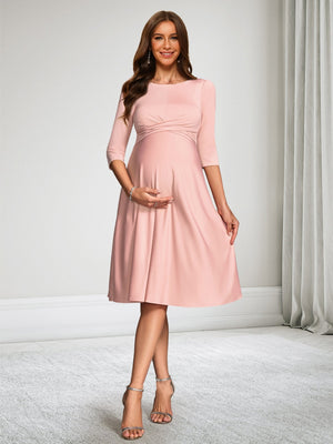 A-Line/Princess Scoop Neck Half Sleeves Knee-Length Baby Shower Wedding Guest Dresses